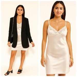 Vintage Vassarette White Silky Lingerie Slip Women's Size 44 White Lace Trim USA